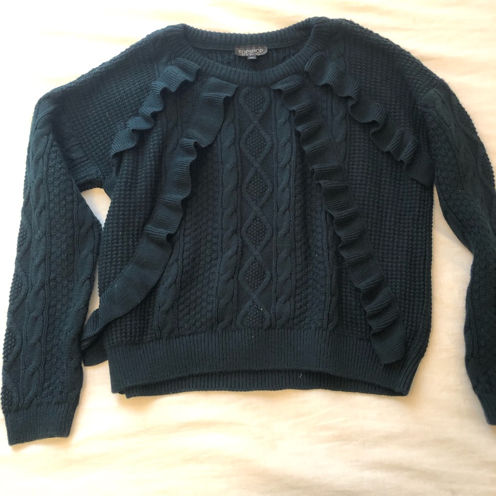 Topshop Ruffle-Front Crew Neck Sweater